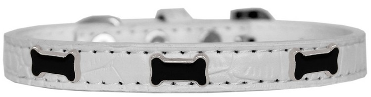 Black Bone Widget Croc Dog Collar White Size 16